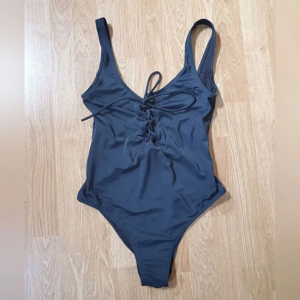 LA Hearts by PacSun Black Lace-Up One Piece Swimsuit sz Sm